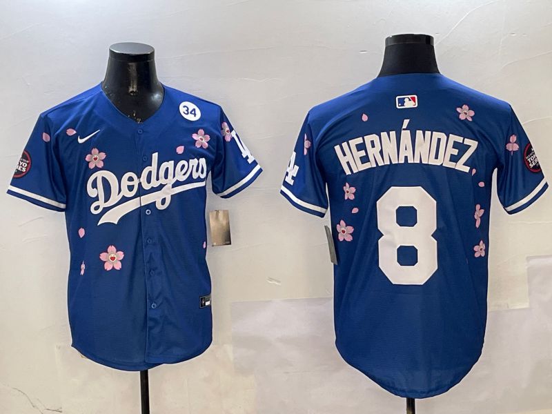 Men Los Angeles Dodgers #8 Hernandez Blue Sakura Edition 2025 Nike MLB Jersey style 4->los angeles dodgers->MLB Jersey